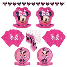 minnie mouse party supplies including plates and napkins