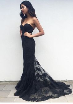 Shop Trending Fashions at Window Shop Online Follow Us: Instagram: #windowshoppersonline Twitter: @WindoShopOnline Facebook: Window Black Mermaid Prom Dress, Lace Prom Dresses, Sweetheart Prom Dress, Looks Party, Black Evening Dresses, Black Prom Dresses