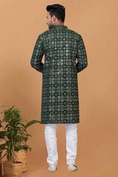 Revamp your ethnic wardrobe with our striking Men's Kurta Pyjama featuring appealing Sequins Embroidery. Readymade for convenience, this traditional attire takes ethnic style up a notch. Beautifully crafted with sparkling sequins embroidery, it delivers a stand-out aesthetic for any festive occasion or casual gathering. This comfortable outfit is perfect for all day wear. Get your hands on this ensemble exclusively from Walmart at unbeatable prices. Mens Kurta Pajama, Embroidery Green, Stylish Kurta, Georgette Kurta, Men's Kurta, Mens Kurta, Traditional Attire, Thread Embroidery