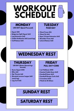 the workout schedule is shown in purple and black