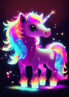 an image of a pink unicorn with stars on it's head and manes