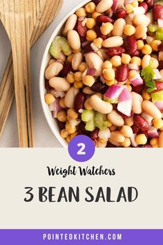 three bean salads with text overlay that reads, weight watchers 3 bean salad