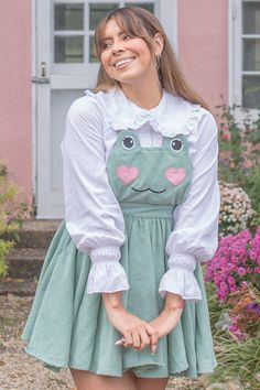 Matcha Frog Pinafore – Miss Candyholic Frog Clothing, Frog Dress, Frog Costume, Fest Outfits, Zooey Deschanel, Corduroy Dress, Kawaii Clothes, Character Outfits, Aesthetic Outfits