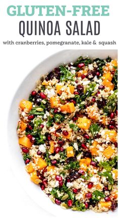 quinoa salad with cranberries, pomegranate, kale and squash