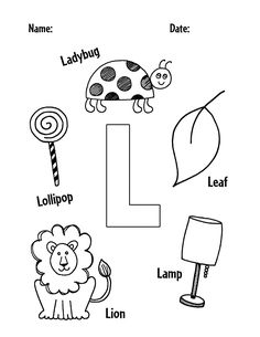 the letter l is for ladybug coloring page with pictures and words to color