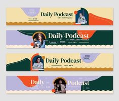 three banners with the words daily podcasts and an image of a woman holding a baby