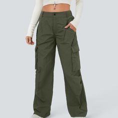 Mid Rise, Button Zipper, Side Pocket, Wide Leg, Casual Cargo Pants In Deep Tea Green. Brand New With Tags High Waisted Cargo Pants, Cargo Pants Color, Casual Cargo Pants, Painted Denim, Cargo Pants Women, Joggers Womens, Jogger Sweatpants, Pants Color, Work Pants