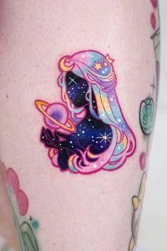 The Most Popular Tattoo Ideas And The Origins Of Tattoo Art ★ Galaxy Female Portrait Kawaii Space Tattoo, Galaxy Tattoo, Kawaii Tattoo, 4 Tattoo, Tattoos Geometric, Cute Little Tattoos, Tatuaje A Color, Space Tattoo, Most Popular Tattoos