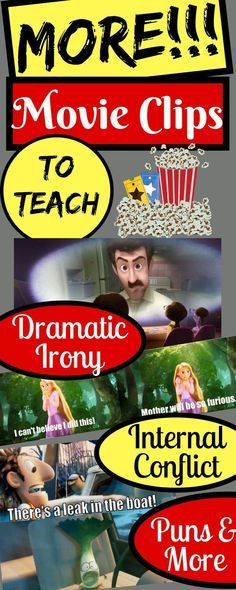 the movie clips to teach dramatic conflict and puns & more, with an image of a