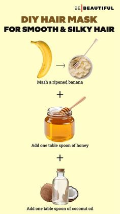 Easy Hair Mask Diy At Home, Homemade Hair Mask For Silky Smooth Hair, Honey Hair Mask Diy, Homemade Body Care, Hair Growth Foods