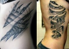 two pictures one with tattoos and the other with an abstract tattoo design on it's side