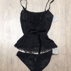 Style #: 17558537 Anthropologie X Blush Black Lingerie Lace Cami Set With Hipster Underwear In Size Small Adjustable Straps Made With 90% Polyamide And 10% Elastane New With Tag Storage: C - 2889 - 02122022 Mi Pl Coquette Style Camisole For Night, Black Lace Lingerie, Cami Set, Lace Cami, Black Lingerie, Women's Intimates, Anthropologie, Blush, Lingerie