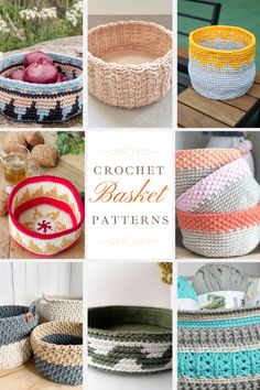 crochet basket patterns are shown here