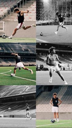 four different shots of men playing soccer