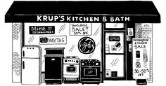 a black and white drawing of a kitchen and bath store