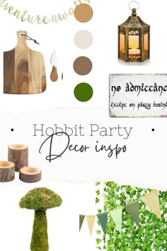 an assortment of items that include candles, moss and other things to decorate with them