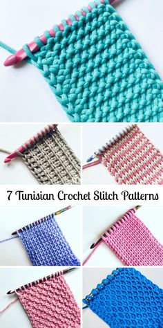 the steps to crochet an afghan stitch pattern in 7 different colors and sizes