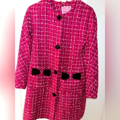 Kate Spade Coat Brand New And In Perfect Condition, Pink And Black, Size Xs, Us 2-4 Pink Wool Tweed Jacket For Spring, Spring Pink Wool Tweed Jacket, Pink Long Sleeve Tweed Dress For Spring, Pink Wool Tweed Jacket For Fall, Winter Pink Tweed Dress, Pink Tweed Dress For Winter, Chic Pink Tweed Dress For Fall, Pink Tweed Jacket For Winter Workwear, Pink Fitted Long Sleeve Tweed Dress