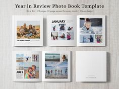 the year in review photo book template is displayed on a table with photos and text