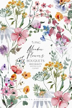 watercolor flowers and foliage clipart set