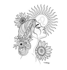 a woman's face with sunflowers in her hair and the words, i love