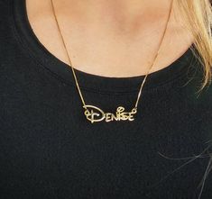 solid gold name necklace - gold fill name necklace - personalized name necklace - custom name chain Disney Name, Name Chain, Disney Necklace, Disney Font, Necklace Name, Disney Gift, Nameplate Necklace, Gold Name Necklace, Disney Jewelry