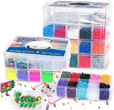 the beading kit is packed with many different colors and sizes, including plastic beads