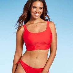 Women's Triangle Bralette Faux Wrap Halter Bikini Top - Shade & Shore™ Red D/DD Cup