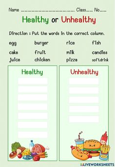 the healthy or unhealthy worksheet is shown in green and red