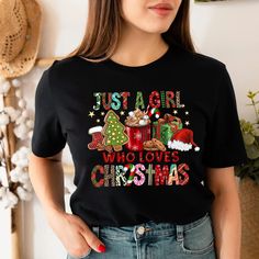 "Just A Girl Who Loves Christmas, Women's Christmas Sweatshirt, Christmas Gift Shirt, Christmas Lover Shirt, Holiday Winter Shirt, Xmas Shirt ⭐Please Check All Photos For Details.   🐞Choose Your T-Shirt Size From The Drop-Down Lists Next To The item Picture   ⭐Choose Of Your T-Shirt Color From The 2nd Picture   🐞Use \"Add message to Seller\" link On The Checkout Page To Send me the Following important Details For Your Order's Customization.   ⭐Shipping Time Varies by location (we are located in Sugar Land, Texas) please consider that our turn around time is 1 to 3 business days.     ⭐Which brand do you use for t-shirts? We use Gildan, Bella Canvas Unisex, Hanes, District, Tees, Outlash and Next Level when we have a shortage of stocks for certain colors and sizes. Our printing method is p Christmas Lovers, Winter Shirts, Xmas Shirts, Sweatshirt Christmas, Just A Girl, Christmas Women, Christmas Sweatshirts, Shirt Price, Christmas Outfit