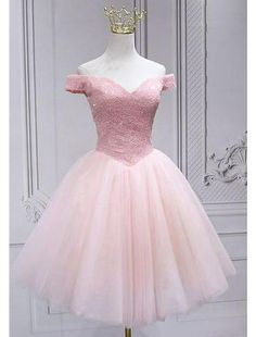 A-Line Homecoming Dresses Sparkle & Shine Dress Party Wear Knee Length Sleeveless Off Shoulder Tulle with Sequin Prom Dress Off Shoulder, Gaun Tulle, Quince Decorations, Quinceanera Ideas, Tulle Homecoming Dress, Pink Party Dresses, Pink Homecoming Dress, Dress Off Shoulder, Pink Prom Dress