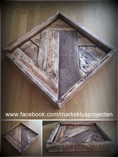 three different pictures of wood in the shape of an octagon on a table