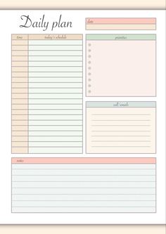 the daily planner is shown in pink and green