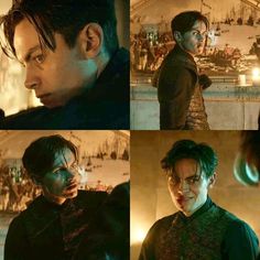 several pictures of the same person in different scenes, one with his mouth open and another with his eyes closed