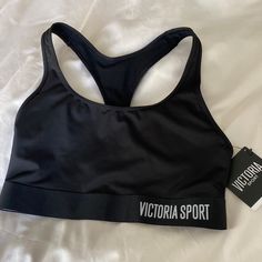 New Sports Bra By Victoria Sport The Player Racerback Black Stretch Activewear From Victoria's Secret, Black Stretch Activewear By Victoria's Secret, Victoria's Secret Black Stretch Activewear, Sporty Black Victoria's Secret Top, Victoria's Secret Black Sporty Tops, Fitted Black Victoria's Secret Activewear, High Neck Sports Bra, Sports Bra Set, Mesh Sports Bra