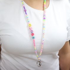 Custom name lanyard is a bead teacher lanyard. This pastel rainbow fun lanyard is special gift for teacher. It can be a badge necklace or badge holder. Colorful lanyards are the perfect addition to your summer jewelry collection. Add some pop color to any outfit when you wear this fun lanyard set. You can choose several length. Extra small: 24'' Small: 30'' Medium: 32'' Large: 34'' W H Y - Y O U ' L L - L O V E - I T ♥ * It's dainty can be worn every day * A special piece you'll treasure * High Multicolor Lanyards With Key Leash As Gift, Multicolor Lanyard With Key Leash As Gift, Multicolor Lanyard With Key Leash For Gift, Multicolor Personalized Lanyards With Round Beads, Cute Multicolor Lanyard As A Gift, Cute Multicolor Lanyards As Gift, Personalized Multicolor Lanyards With Round Beads, Cute Multicolor Lanyard For Gifts, Cute Multicolor Lanyard As Gift