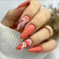 Orange Acrylic Nails, Fox Nails, Nail Art Halloween, September Nails, Fall Nail Art Designs, Hallowen Costume, Halloween Nail Designs, Halloween Nail Art