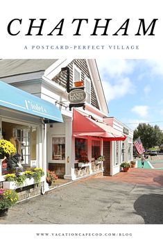 an image of a store front with the words chatham on it and flowers in pots outside