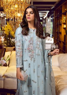 Buy Embellished Silk Salwar Kameez Pakistani Party Dress in premium quality fabric detailing paired with an organza dupatta. Customizable. Fast Shipping Floral Motives, Salwar Kameez Pakistani, Pakistani Fashion Party Wear, Desi Clothes, Simple Pakistani Dresses, Casual Long Sleeve Shirts, Organza Dupatta, Simple Trendy Outfits, Silk Organza