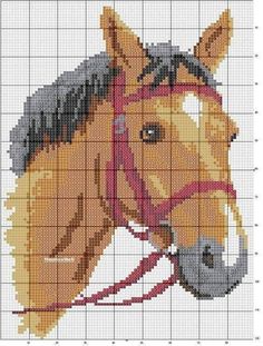 a cross - stitch pattern of a horse's head with bridle and reins