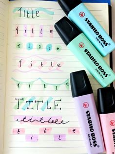 BULLET JOURNAL TITLE IDEAS Art Using Highlighter Pens, Highlighter Font Ideas, Highlighter Ideas School, Highlighter Title Ideas, Title Ideas With Highlighters, Highlighter Designs Journal, Design Using Highlighter Pen, Highliter Design Ideas, Highlighter Pen Design Ideas