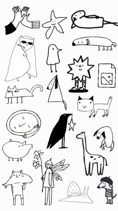 an image of various cartoon characters drawn in black and white