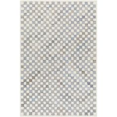 an area rug with checkered design on the front and back, in grey and white colors