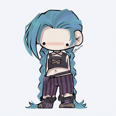 an anime character with blue hair and black pants, standing in front of a white background