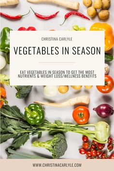 vegetables in season with text overlay