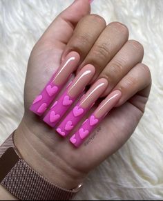 Valentines Long Acrylic Nails, Xxl Gel Nails, Valentines Day Acrylics Long, Xl Valentines Acrylic Nails, Valentines Day Nails Acrylic Long Pink, Valentines Day Nails Baddie, Pink Heart Nails Acrylic Long, Valentines Day Nails Airbrush, Glow Nails