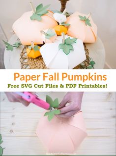 paper fall pumpkins with free svg cut files and printables on them