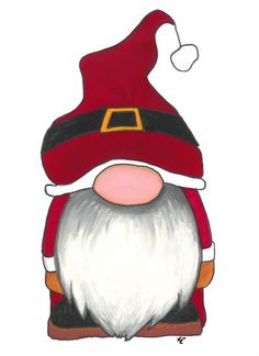 a drawing of a gnome with a red hat