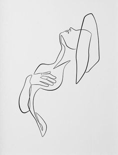 a black and white drawing of a woman's face with her hands on her chest