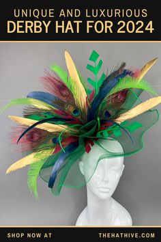 Stand out in the crowd at the Kentucky Derby with our collection of one-of-a-kind hats! With an array of styles, colors, and fabrics, you're guaranteed to find the perfect accessory to match your Derby ensemble. Don't settle for ordinary, click to shop now and elevate your Derby style! Ladies Day At The Races Outfit, Crinoline Fascinator, Art Hats, Kentucky Derby Fashion, Golden Peacock, Race Outfit, Derby Fashion, Race Day Outfits, Kentucky Derby Fascinator